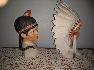 Cybis Running Deer & Little Eagle Native American Children Busts 1975 2