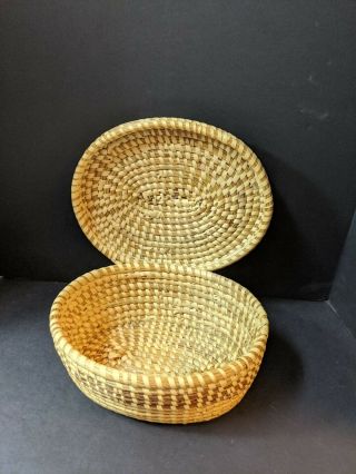 Charleston Sweet Grass Gullah Basket With Attached Lid Unique Low Country