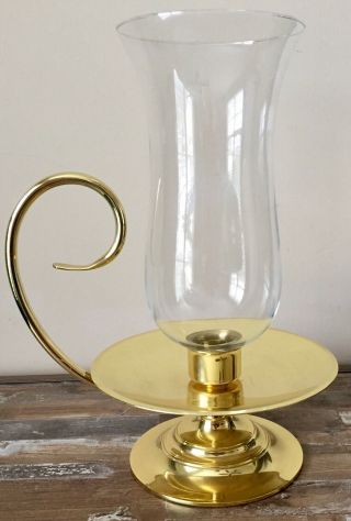 Vintage Baldwin Polished Brass Chamberstick Candle Holder Hurricane Lantern