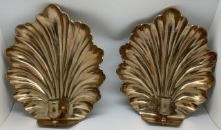 Hollywood Regency Decorative Crafts Inc.  Brass Clam Shell Candle Holders - Wall