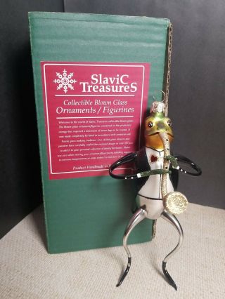 Slavic Treasures Glass Ornaments Poland 99 - 151 - A - Fb Mr.  Saxy Frog Tux Saxophone
