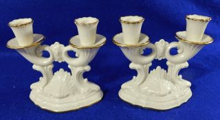 Pair Lenox Meridian Ivory Gold Gilt Porcelain Double Candle Stick Holders Usa