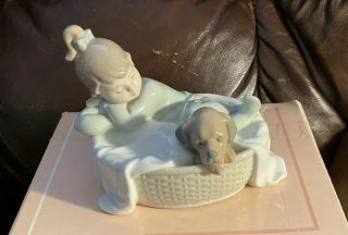 Lladro Nao 1416 A Basket For Two Retired Pink Box Great Gift