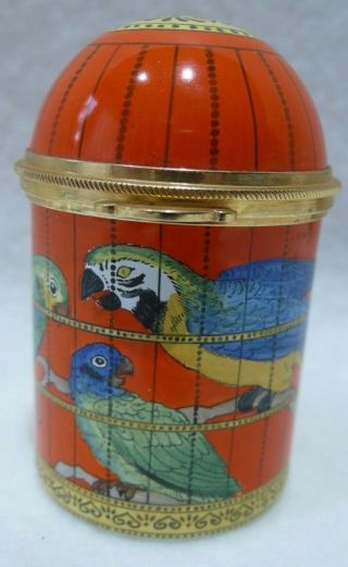 Staffordshire Trinket Box,  Bird Cage With Parrots,