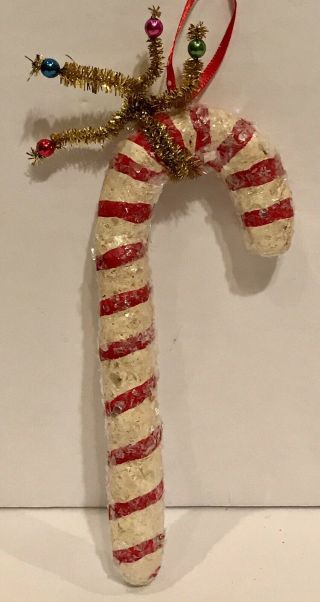 Penny Mcallister Folk Art Christmas Red And White Striped Candy Cane Ornament