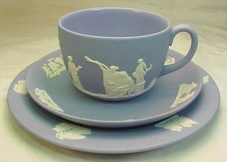 Vintage Wedgwood Blue Jasperware Tea Cup,  Saucer & Plate Set Made In England