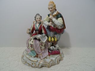 Stunning Large Antique / Vintage Porcelain Dresden Figure Couple 8.  75 " - Germany