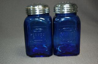Vintage Mid Century Cobalt Blue Glass Salt & Pepper Shakers