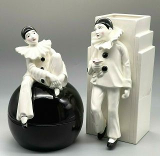Two Sigma Taste Setter Harlequin Clown Figural Vase & Trinket Box Pierrot Mime
