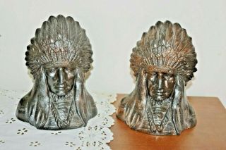 Vintage Bronze Bookends By Dodge American Indian Chief Busts Best Of The West