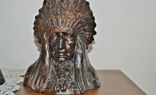 Vintage Bronze Bookends By DODGE American Indian Chief Busts Best of the West 2