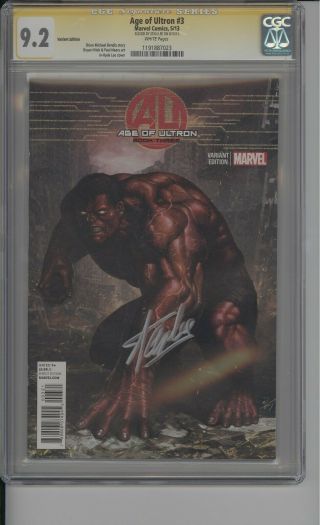 Age Of Ultron 3 Red Hulk Variant 1:50 Cgc 9.  2 Signed By Stan Lee