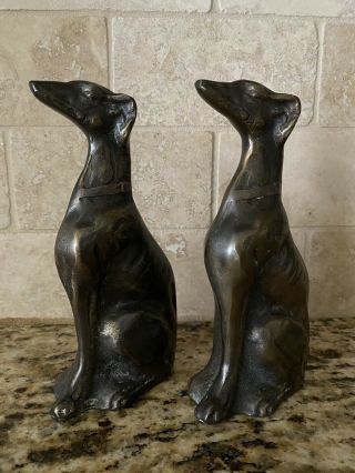 Vintage Brass Greyhound Dog Bookends Figures Metal 6.  5 "