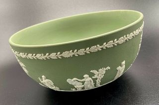 Vintage Wedgwood Sage Green Jasperware 8 " Bowl,  Sacrifice Pattern