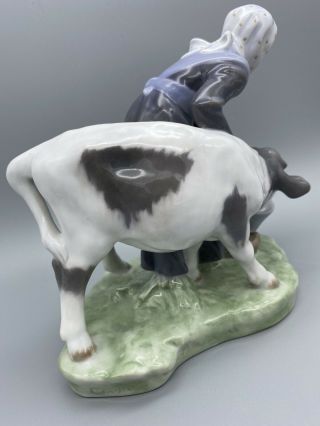 Vintage Royal Copenhagen Girl Feeding Calf Cow 779 Porcelain Figurine c.  1957 2