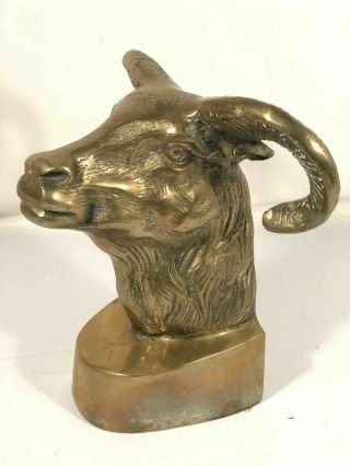 Vintage Solid Brass Ram Head Bookend 8.  5 " Tall