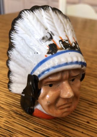 Vintage Indian Chief Head Bank Ceramic Made In Japan C.  1950 - Rare
