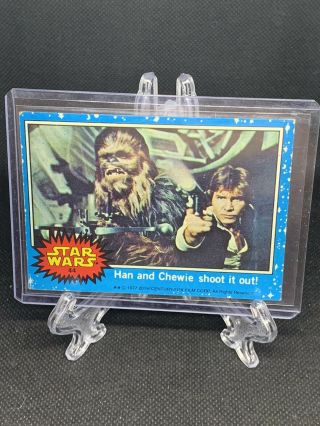 1977 Vintage Topps Star Wars Blue Card 44 Han And Chewie Shoot It Out