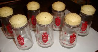 Vintage Lone Star Beer Promo Glass Salt Pepper Shaker Set Of 7 Red Stars Texas