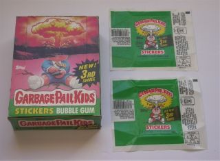 Gpk Series 3 Empty Box,  2 Diff Series 3 Wrappers 1986 Topps Garbage Pail Kids