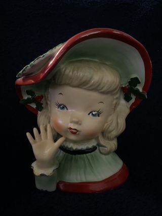 Vintage Rare 1957 Napco Christmas Girl Lady Head Vase Cx2707