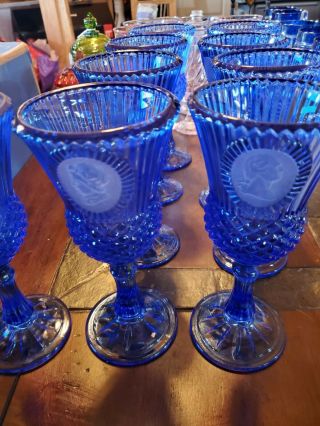 Vintage Avon Fostoria Cobalt Blue George And Martha Washington Goblets Set Of 9