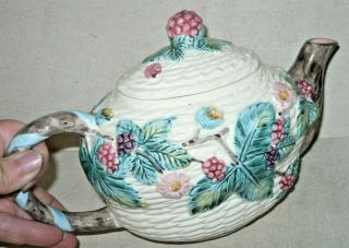 Vtg Haldon Group Berry Majolica Style Ceramic Teapot Blackberry Basketweave 1988