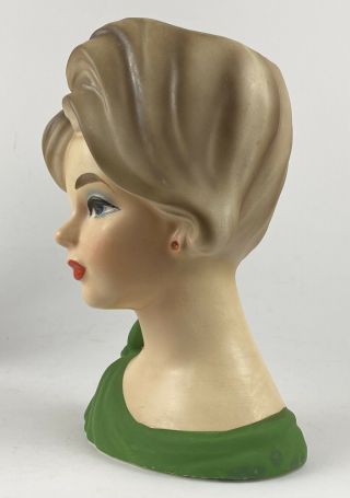 Vintage Napcoware Lady Head Vase Planter w/ Blue Eyes & Green Dress W/ Bow C7294 3