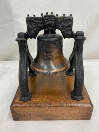 [1776] Liberty Bell American Revolution,  Wooden Base Metal Statue / Paper Weight