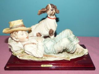 Vintage Giuseppe Armani Capodimonte Figurine Sleeping Boy With His Dog