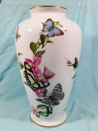 Franklin Porcelain The Caribbean Butterfly Vase By John Wilkinson 11 "