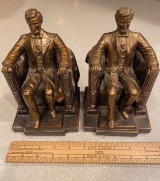 Vintage: Abraham Lincoln Bookends: Heavy,  Seated Bronze? Pair.
