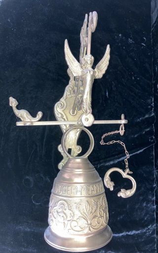 Vintage Antique Brass Wall Mount Bell Angel,  Knocker Vocem - Meam - A - Ovime - Tangit