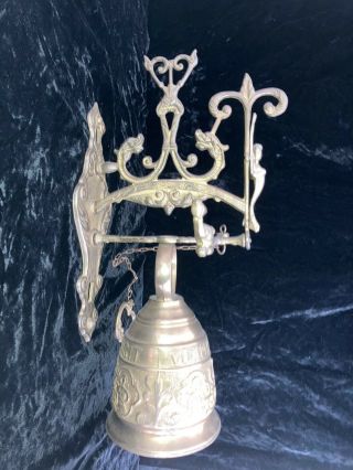Vintage Antique Brass Wall Mount Bell Angel,  Knocker Vocem - Meam - A - Ovime - Tangit 2
