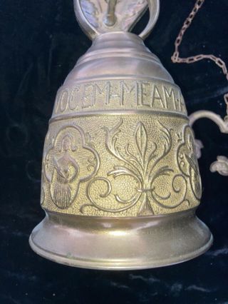 Vintage Antique Brass Wall Mount Bell Angel,  Knocker Vocem - Meam - A - Ovime - Tangit 3