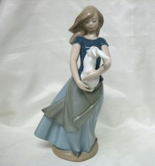Nao By Lladro Porcelain 10.  5 " Girl With Bunny Rabbit Figurine