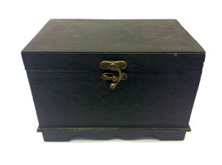 Vintage Black Wood Wooden Felt Lined Rectangular Box Decorative Hinged