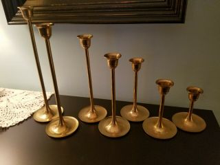 Vintage Complete Boxed Set Of 7 Solid Brass Candlesticks Gp2089 Holders