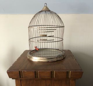 Antique Vintage Brass Hendryx Bird Cage With Waterer Feeder