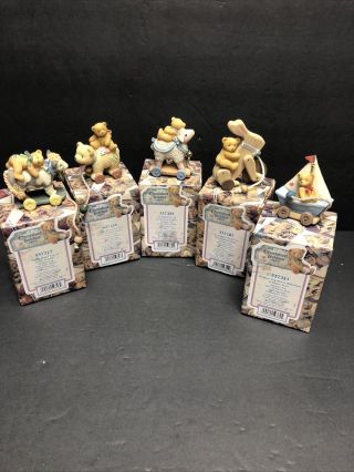 Cherished Teddies (5) Antique Toy Mini Figurines With Boxes