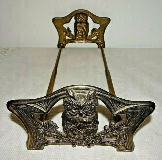 Antique 1925 Art Nouveau Cast Metal Brass Owl Sliding Bookend Holder