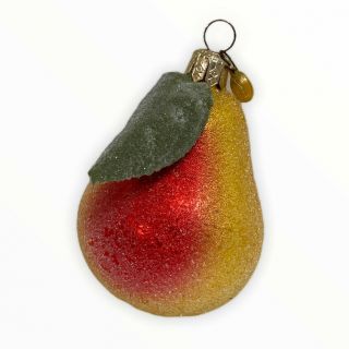 Rare Christopher Radko Pear Christmas Ornament Sugar Glitter With Leaf