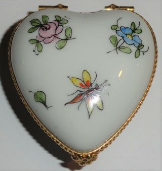 Hand Painted Tiffany & Co Limoges France Heart Shaped Porcelain Trinket Pill Box