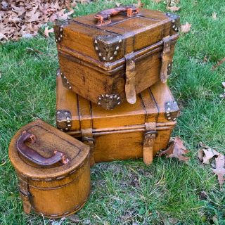 Unique Set Of 3 Brown Wooden Suitcases.  Home Decor Accent.  Make A Statement
