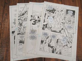 4 Pages Comic Art Aquaman 1 And 12 Yvel Guichet Mark Propst.  Jla