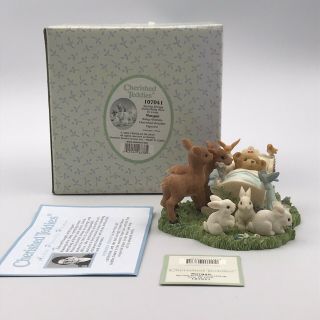 2002 Cherished Teddies Morgan Baby W/ Animals Figurine 107041 Hillman Enesco