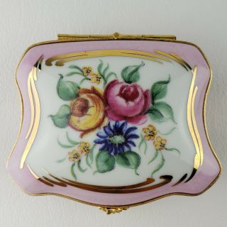 Artoria Limoges Square Porcelain Trinket Pink Box Hinged Flowers Floral France