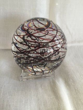 Henry Summa Studio Art Glass Paperweight Swirled Ribbon,  Controlled Bubble Design