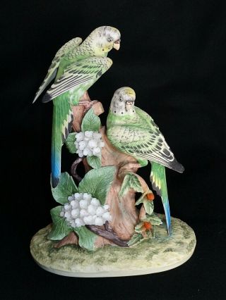Lovely Andrea By Sadek Japan Bisque Tall Bird Figurine Parakeet