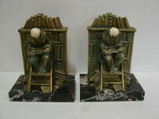 Jb Hirsch Bronze & Marble " The Librarian " Bookends